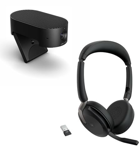 Jabra Evolve 2 65 Flex Cuffie Stereo Bluetooth, Certificate per MS Teams PanaCast 20 Webcam, IA integrata (pack)