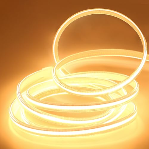 pcning COB Flexible LED Strip Light Warmweiss 2M 230 Volt Direktanschluss | 2 Meter LED Streifen , Wasserdicht IP67 LED Lichtband , 3000K Warmweiß , 25 CM Schnittbar , 230V LED Lichtleiste