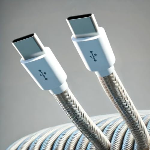 Câble USB C vers USB C, 1M, Nylon tressé, Câble Chargeur USB C Charge Rapide pour iPhone 15/15 Pro/15 Plus/15 Pro Max, MacBook/iPad Pro,Samsung Galaxy S23,Fil Usb Type C Blanc
