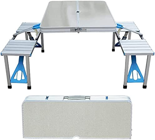Ensemble table et chaises de camping pliables en aluminium portable avec trou pour parasol 4 places pour intérieur ou extérieur, pique-nique, fête, camping.
