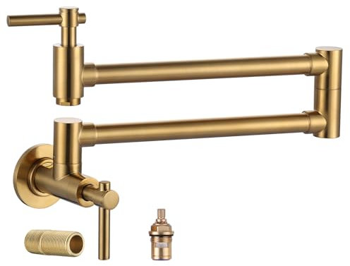iVIGA Goldfarbener Topffüller, Wandmontage, Kupfer, klappbarer Wasserhahn, 2 Griffe mit Doppelgelenk-Schwenkarmen, Einloch-Messing-Küchenarmatur über Herd