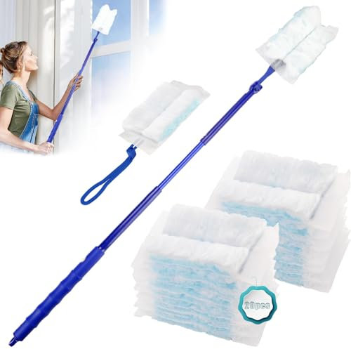 20 Stück Staubmagnet Duster Nachfüllpack für Swiffer Staubwedel Teleskop Starterset Staubwischer Stab Staubtücher mit Teleskopstange Langer Stiel Teleskopgriff für Tierhaare Gegen Staub Schmutz