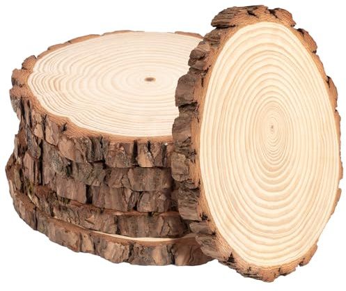 Holzscheiben 10 Stück, Baumscheiben 23-25cm, Naturholz Kiefer ohne Loch 2cm Dicke, Runde Holzplatten zum Basteln, DIY Deko für Hochzeit Weihnachten Tischdekoration