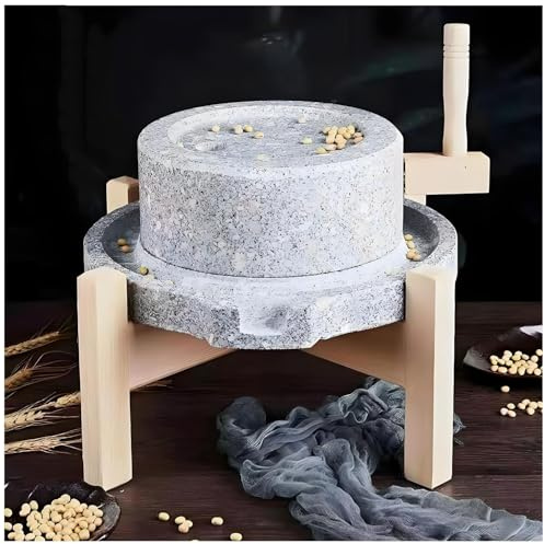 Yinian Mulino a Pietra Fatto a Mano, con Telaio in Legno Macina Tutto, Spice Grinder Machine, Macinino per Frutta Secca, Macinino Artigianale Domestico per Cereali, Fagioli E Orzo(Size:35cm)