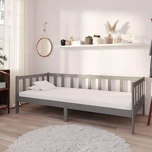 HaoChrymec Tagesbett mit Matratze aus Kiefer Massivholz, Multifunktionales Design, Komfortable Sitzgelegenheit, schlafsofa, einzelbett, Für Gästezimmer & Jugendzimmer, Grau, 90x200 cm