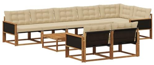 vidaXL Outdoor-Sofagarnitur mit Kissen 9 pcs Natur und Beige, Garten Ecksofa, modernes Outdoor-Lounge, Robustes Sitzset, Möbel für Terrasse, Komfort und Stil