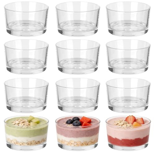 TTOPBAO Lot de 12 Verrine en verre à large ouverture (200 ml), Verrine verre transparentes pour pudding, mousse ou yaourt, idéales pour les desserts, les fruits, les glaces, les en-cas, etc