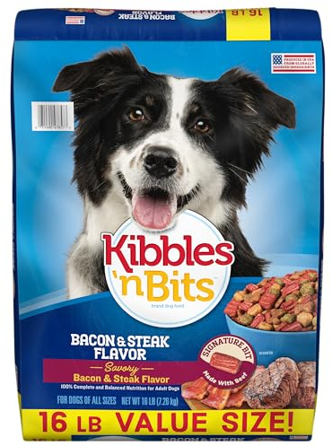 Kibbles 'n Bits Dry Dog Food, Savory Bacon & Steak Flavor for Adult Dogs 16 lb. Bag