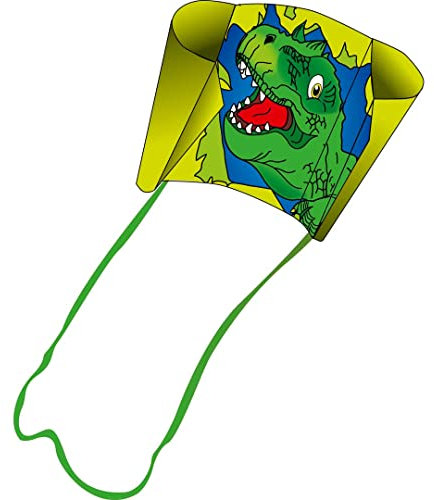 HQ Design - Sleddy T-Rex, Kinderdrachen Flugdrachen Drachen zum steigen Lassen, wenig Wind ab 5 Jahren, 50x76cm+1.9m Drachenschwanz, inkl. 17kp Polyesterschnur 40m auf Spule, 2-6 Bft