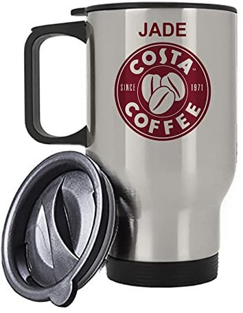 Giftme Personalised with Any Name Costa Travel Tea/Coffee Mug. (Silver)