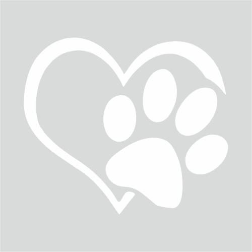 tradercat Adesivo per auto con zampa di cuore, 11 cm x 10 cm, per tutte le superfici, finestre, specchietti laterali, lunotto posteriore, cofano, auto, con istruzioni (bianco)