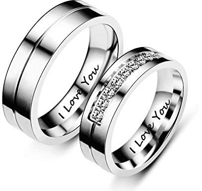 Beydodo Eheringe Edelstahl Paarpreis, Verlobungsringe Paar Ringe Silber I LOVE YOU mit Zirkonia 6MM Bandringe Damen Gr.57 (18.1)+Herren Gr.65 (20.7), Personalisierte Partnerringe Freundschaftsringe