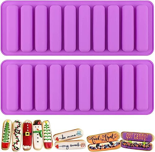 Finger Shape Silicone Mold 2PCS-11 Cavity Long Strips Cookie Mould Rectangular Cereal Chocolate Bar Molds Non Stick Ice Cube Tray Homemade Chocolate Silicone Baking Tools (Purple)