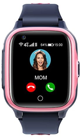 Kinder Smartwatch mit GPS und Telefon Uhr 4G WiFi Videoanruf SOS Kamera Wasserdicht Nachricht Wecker Stoppuhr Klassenmodus Musik Player Vibrationsbenachrichtigung Geschenk für Jungen und Mädchen, Rosa