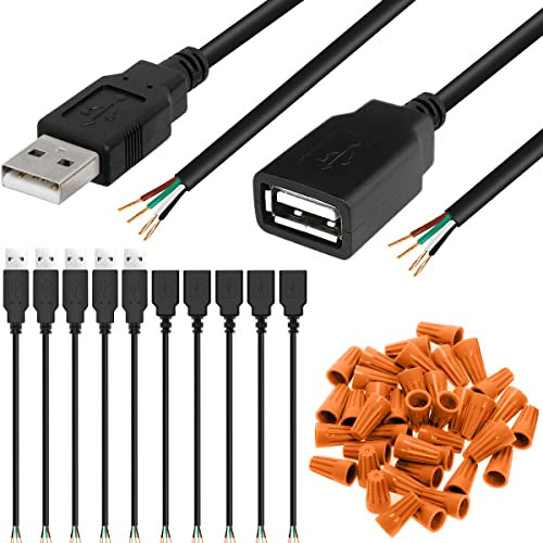 Xiatiaosann USB Cable, USB 2.0 Type A Female Male to 4 Pin DIY Open Wire Data Charging Cord, Replace DIP USB for Arduino, DIY USB Power Supply, 5 PCS USB Male + 5 PCS USB Female
