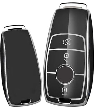 ontto Schlüsselhülle Autoschlüssel Hülle Passt für Mercedes Benz A C E S Klasse GLC CLE CLA GLB GLS W177 W205 W213 W222 X167 AMG TPU Silikon Schlüsseletui Schutzhülle Schlüsselanhänger-Silber Schwarz