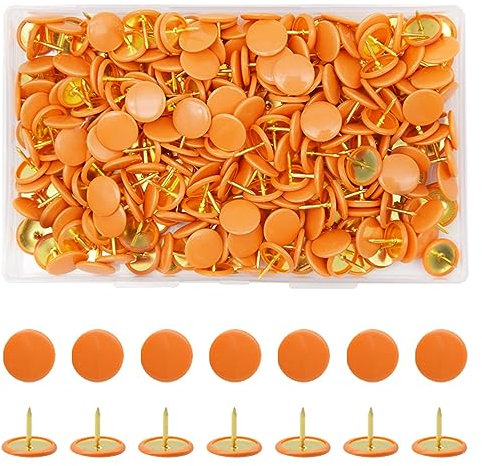 Hocansen 300 Stück Reißnägel 10x9mm Runde Pinnadeln Flacher Kreativ Dekorative Reißzwecke für korkwand,Büro,Heimdekoration(Orange)