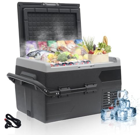 Techomey Glacière à Compression, 50L, Glacière Electrique 12V/24V et 220-240V, Réfrigérateur de Voiture, avec roulettes, Congélateur Portable pour Camping Car, Camion, Caravane, Bateau, -20°C-20°C