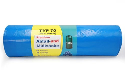 Inoverse 400 Stück(20 Rollen) Müllsäcke 120 Liter, Reißfest Müllbeutel, Abfallsäcke, 70x110 cm Blaue Müllsack, Mülltüten aus Recycling LDPE