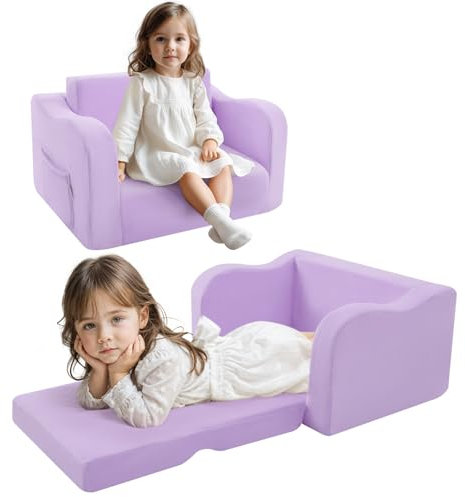 MeMoreCool Ausklappbarer Kinder-Couch-Stuhl, Bequemes Baby-Sofa, Lounge-Sessel für Kleinkinder 1-4, Umwandelbarer Kinderliege, Faltbares Couch-Bett, Ausziehbarer Stuhl