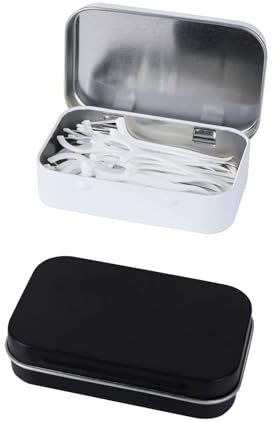 Adorila Paquete de 2 fundas portátiles para hilo dental, contenedor de almacenamiento de hilo dental de deslizamiento recargable, dispensador de púas dentales de metal para viaje (negro, blanco)
