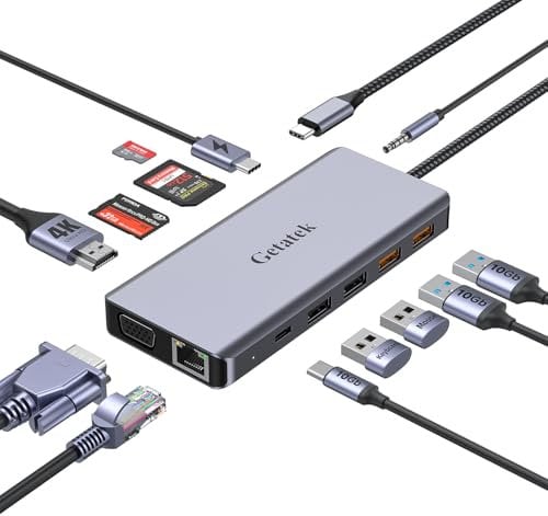 Getatek 12-in-1 Docking Station with 4K HDMI,USB A 3.0 Port and USB C 5Gbps Data Port,VGA,100W PD Charging, Ethernet, SD/TF/MS Card Reader and 3.5MM Audior for MacBook, Acer, Laptops, Surface and More