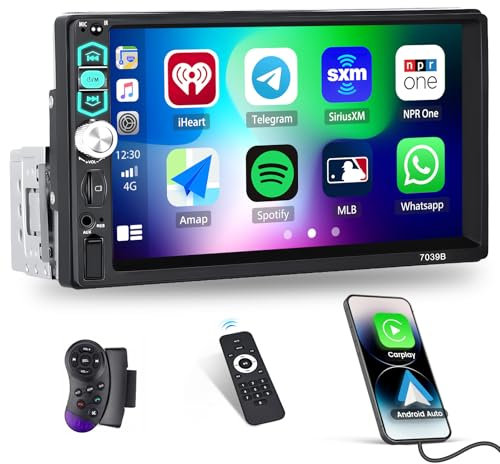 CAMECHO Carplay Autoradio 1 Din mit Android Auto & Mirror Link, 7 Zoll Din 1 Bildschirm Carplay MP5 Player mit Bluetooth Freisprecheinrichtung FM Radio USB/AUX/EQ SWC + MIC