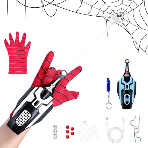comeder Spider Web Shooter Toy 2.0 Upgrade, 2,5m Web Launcher Schnur-Schießspielzeug, Superhelden Rollenspiel für Männer und Jugendliche, Automatische Kabelwicklung, Ohne Verheddern (Leuchtender C)