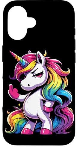 Hülle für iPhone 16 Einhorn Unicorn Mittelfinger Bunt