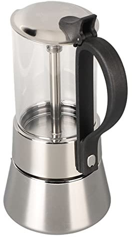 Moka Pot - Cafetera Italiana Clásica para 4 Tazas con Tapa de Cristal y Acero Inoxidable