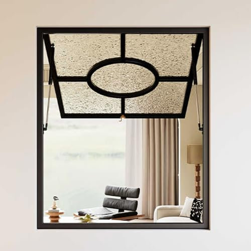 Fenster Dekorative Abgedichtete Fenster mit Gusseisenrahmen, Haushaltsfenster mit Hydraulischer Stangenunterstützung und Einbruchschutzglas, Ersatzfenster für Alte Häuser(Black,18x40in/46x102cm)