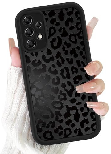ZhuoFan Hülle für Samsung Galaxy A52 5G 6,5”, Aesthetic Leopard Muster Handyhülle Schwarz Matte Schutzhülle Ultra Weich Silikon Dünn TPU Case Stoßfest Kratzfest Bumper Cover, 05