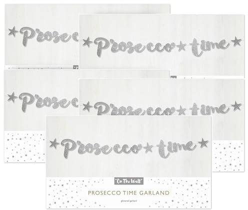 On The Wall Prosecco Wimpelkette 1,5 m Prosecco Dekoration Champagner Prosecco Banner für Geburtstag Roségold Prosecco Party Dekorationen Prosecco Schild für Bar Tisch & Feiern (5 Stück)