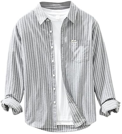 Hemd Herren Langarm Vertikal Gestreift Shirt Button Down Revers Lässig Baumwolle Tops
