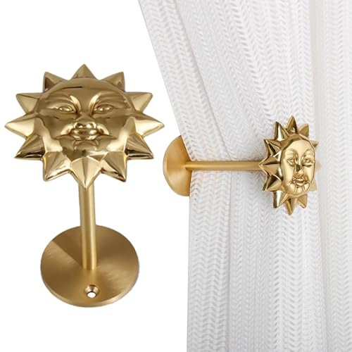 Fermatende Sole e Luna Dorati, Ganci per Tende Vintage in Metallo, Ganci Decorativi a Forma di Sole e Luna, Adatti per Camera da Letto/Soggiorno/Studio(Sun*1)