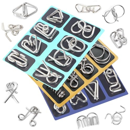 CutitiUU 24-Piece Puzzle Toy Memory Iron Ring Lock Luban Lock,Metal Brain Teaser Puzzles Ring Educational Toys,Brain Teaser Metal Wire Puzzles,IQ Test Toy Mind Game Jigsaw for Kids and Adults