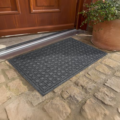 Wetterfeste Fussmatte außen - Anthrazit Kästchen 45 x 75 cm (Rechteckig) | Große Schmutzfangmatte wetterfest Outdoor Türmatte für Eingangsbereich & Balkon Fußmatte strapazierfähig und rutschfest