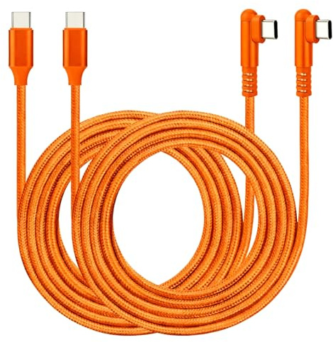 Cable USB-C a USB-C [2 unidades] 60 W tipo C Cable de ángulo recto Carga rápida para teléfono 16/15 ProMax/S24/S23/S22/MacBook Air/Pad/CarPlay y otros dispositivos USB-C (2 unidades naranja, 3)