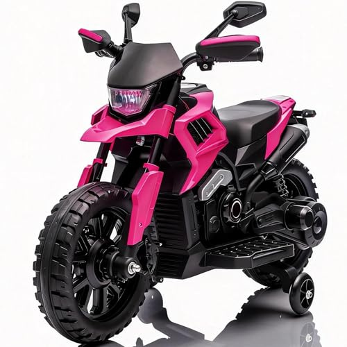 Garvee Moto Elettrica per Bambini 6V con Ruote Stabilizzatrici | Fari LED, Musica, MP3, USB, Batteria 6V4Ah, Velocità 3-8 km/h, Carico 30 kg, per Bambini 3-6 Anni, 85x42x58 cm, Fucsia