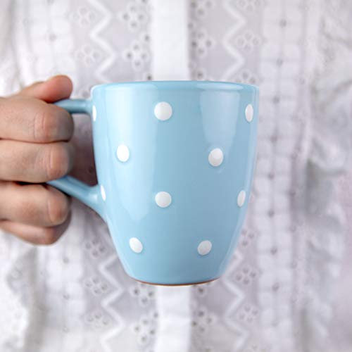 City to Cottage | Tasse Mug à café, à thé, chocolat chaud | bleue ciel à pois blancs en céramique avec grande anse faite et peinte à la main | 300ml
