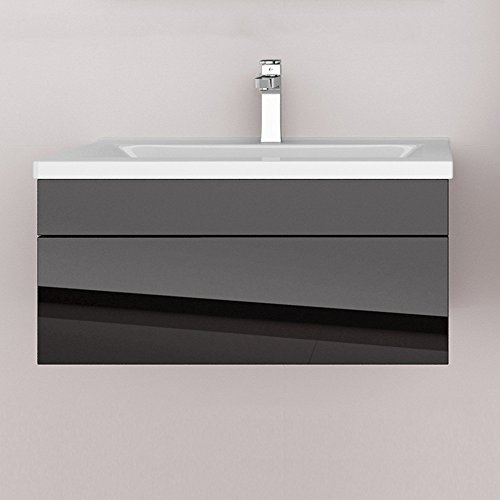 Home Deluxe - Badmöbel-Set - WANGEROOGE Big Schwarz - Small - inkl. Waschbecken und komplettem Zubehör - Breite Waschbecken: ca. 80 cm I Badezimmermöbel Waschtisch Badmöbelset