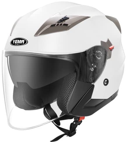 Jethelme Rollerhelm Sturzhelm Chopper Helm - YEMA YM-627 Motorradhelm ECE mit Doppelvisier Sonnenblende für Damen Herren Erwachsene-Weiß-M