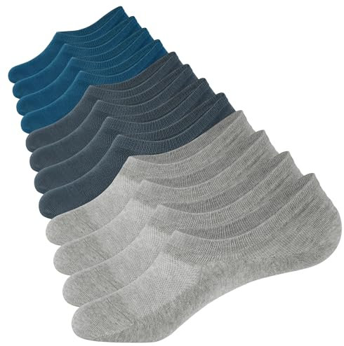 CLOSEMATE Trainer Invisible Ankle No Show Socks for Men Women Ladies 6 Pairs Low Cut Casual Cotton Liner Socks with Non-Slip Silicone Stripes(2Blue2Grey2Darkgrey,Size M)