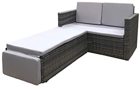 EVRE Love Bed Rattan Garden Furniture Set Patio Conservatory Outdoor Wicker Weave Lounge Sofa with Cushions (Grey)