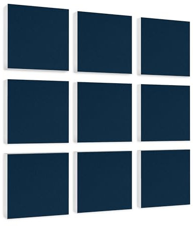 platino24 Akustikpaneele 9 Elemente Colore Quadrat 27,5 x 27,5 cm Nachtblau I Schallabsorber aus Basotect G+ mit Akustikfilz I Schalldämmung Wand & Decke I Akustikelemente Wandpaneel