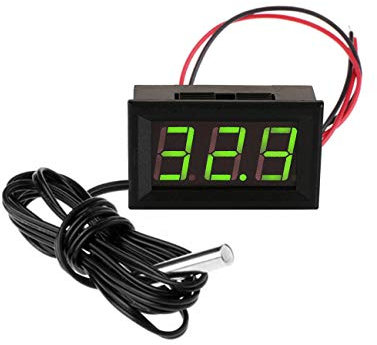 FBBULES Mini Digital Thermometer mit Sonde Temperaturüberwachung für Kühlschrank Aquarium 12V Led Temperature Meter Detector,Grün