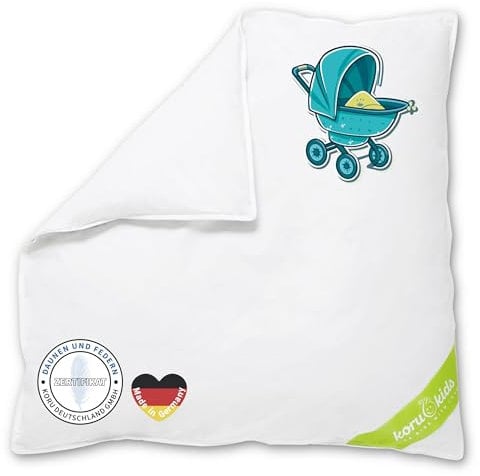 Koru Kids® Kinderwagendecke 80x80 cm - 100% Daunen – Decke Kinderwagen Winter – bis 60 Grad waschbar – Baby Bettdecke Daunendecke - Oeko-TEX – Kinderwagen Kissen - Füllmenge 250g
