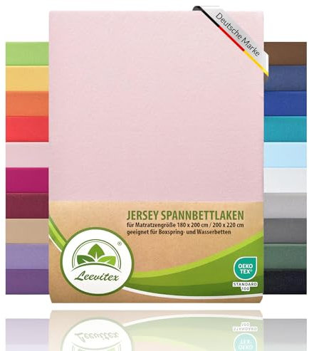leevitex® Premium Wasserbett & Boxspringbett Spannbettlaken | 100% Baumwolle | 150 g/m² | Markenqualität | Ökotex |180 x 200 – 200 x 220 cm - Rosa