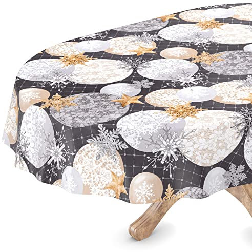 Tischdecke abwaschbar Weihnachten Wachstuchtischdecke Oval 140 x 220cm Schnittkante Anthrazit Wachstuch