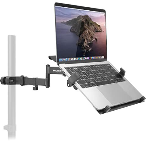 Mount-It! Laptop Pole Mount Tray | Full Motion Laptop Mount Fits Up to 15.6 Laptops | Universal Adjustable Steel Notebook Stand for Add On to Monitor Mounts